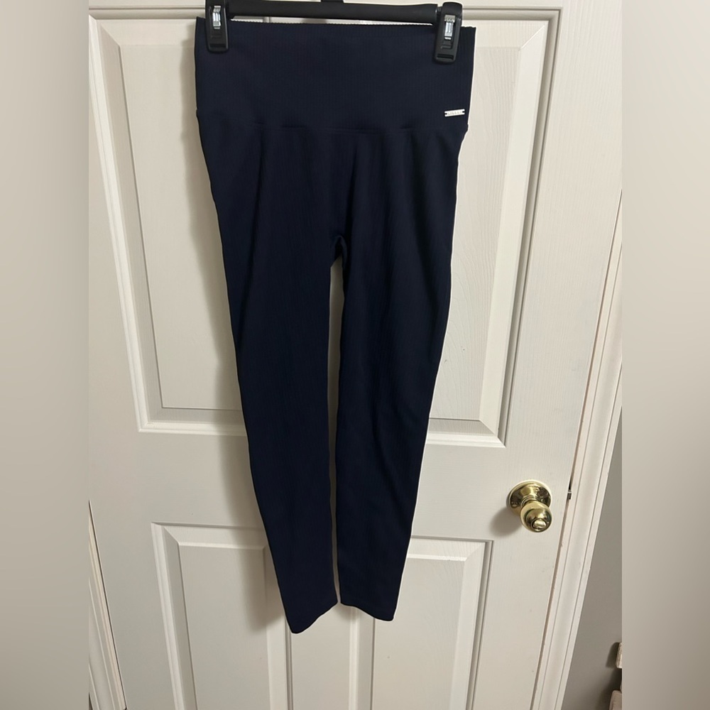 2/$28 Lilias Active Women's High Waisted Ribbed Seamless Navy Leggings Large